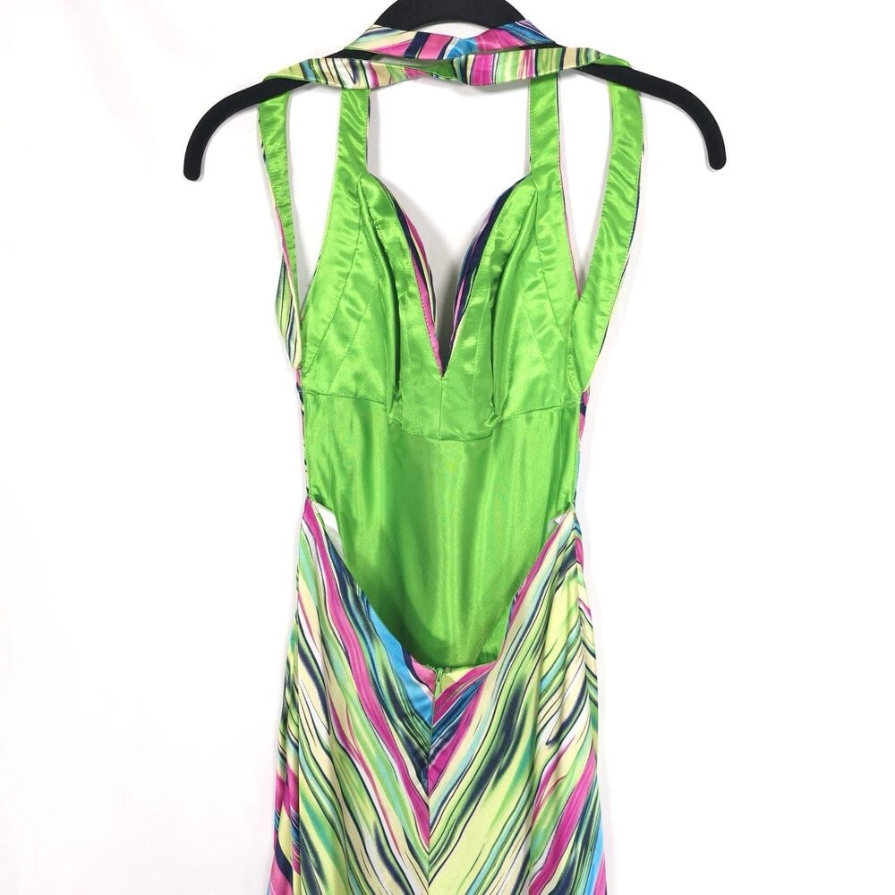Mac Duggal Couture Size‎ 0 Maxi Dress Open Back Slit Satin Multicolor Striped - Picture 10 of 16
